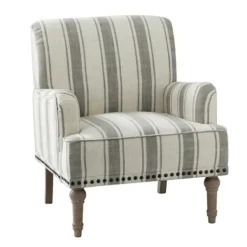 Accent Chairs-Kirkland's Home White Stripe Upholstered Accent Chair Gray