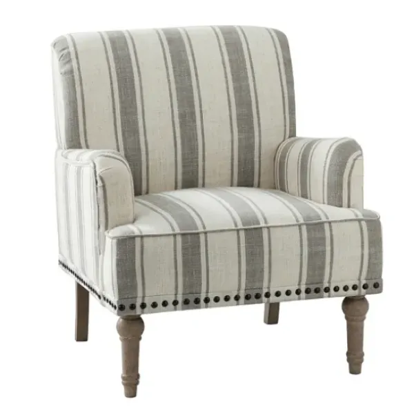 Accent Chairs-Kirkland's Home White Stripe Upholstered Accent Chair Gray