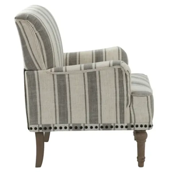 Accent Chairs-Kirkland's Home White Stripe Upholstered Accent Chair Gray