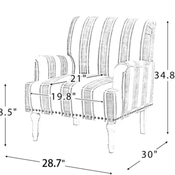 Accent Chairs-Kirkland's Home White Stripe Upholstered Accent Chair Gray