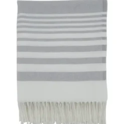 Blankets & Throws-Kirkland's Home White Stripe With Fringe Throw Blanket Gray
