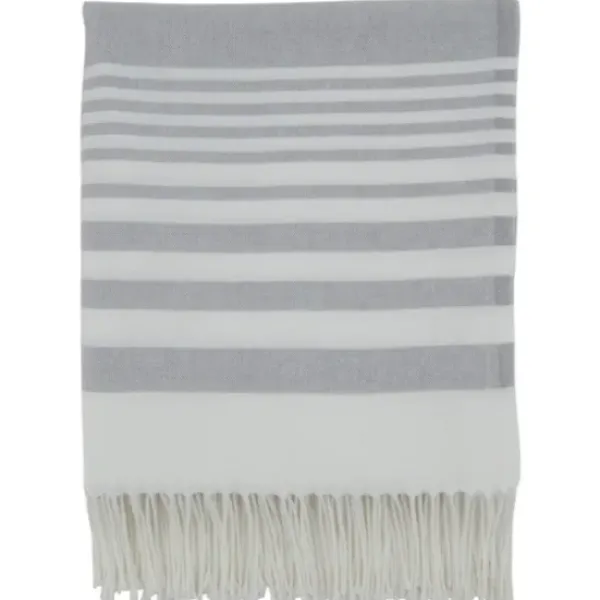 Blankets & Throws-Kirkland's Home White Stripe With Fringe Throw Blanket Gray
