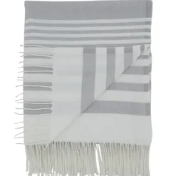 Blankets & Throws-Kirkland's Home White Stripe With Fringe Throw Blanket Gray