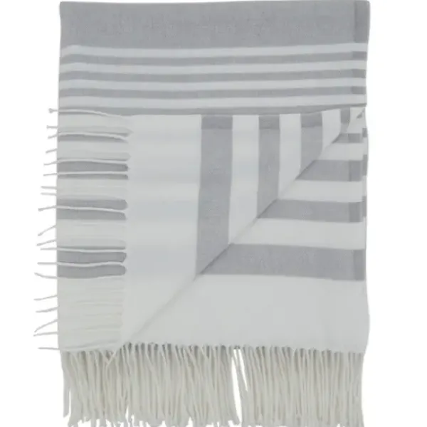 Blankets & Throws-Kirkland's Home White Stripe With Fringe Throw Blanket Gray