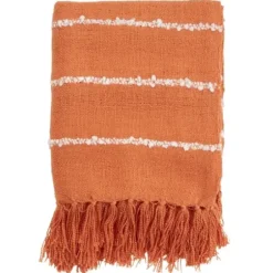 Blankets & Throws-Kirkland's Home White Striped Fringe Throw Blanket Orange