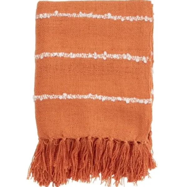 Blankets & Throws-Kirkland's Home White Striped Fringe Throw Blanket Orange