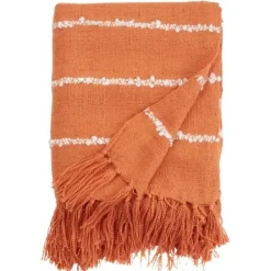 Blankets & Throws-Kirkland's Home White Striped Fringe Throw Blanket Orange