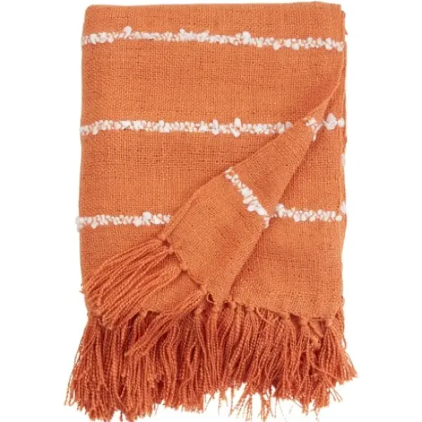 Blankets & Throws-Kirkland's Home White Striped Fringe Throw Blanket Orange