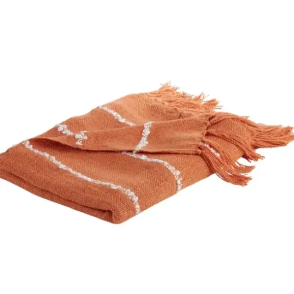 Blankets & Throws-Kirkland's Home White Striped Fringe Throw Blanket Orange