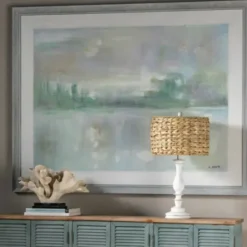 Table Lamps-Kirkland's Home White Table Lamp With Hand Woven Raffia Shade White/Brown