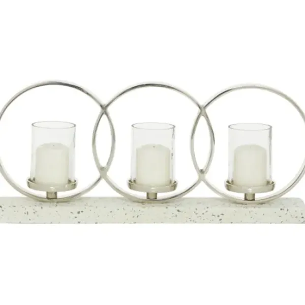 Candle Holders-Kirkland's Home White Terrazzo Candle Holder Runner White/Silver