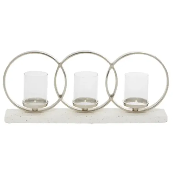 Candle Holders-Kirkland's Home White Terrazzo Candle Holder Runner White/Silver