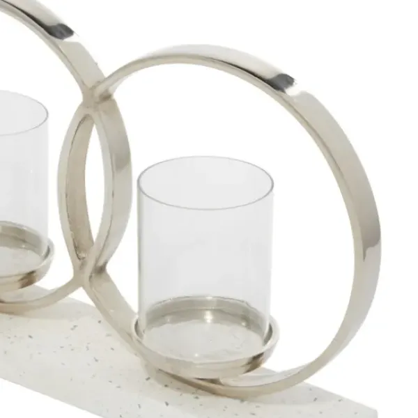 Candle Holders-Kirkland's Home White Terrazzo Candle Holder Runner White/Silver