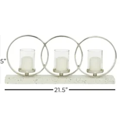 Candle Holders-Kirkland's Home White Terrazzo Candle Holder Runner White/Silver
