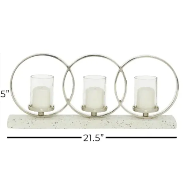 Candle Holders-Kirkland's Home White Terrazzo Candle Holder Runner White/Silver