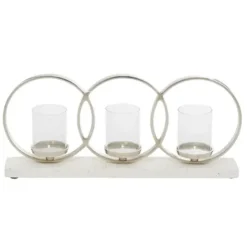 Candle Holders-Kirkland's Home White Terrazzo Candle Holder Runner White/Silver