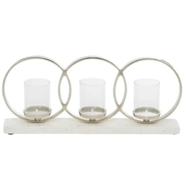 Candle Holders-Kirkland's Home White Terrazzo Candle Holder Runner White/Silver