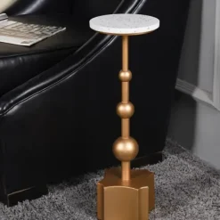 Accent & End Tables-Kirkland's Home White Terrazzo Top And Base Accent Table Gold