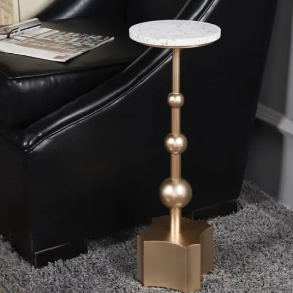 Accent & End Tables-Kirkland's Home White Terrazzo Top And Base Accent Table Silver