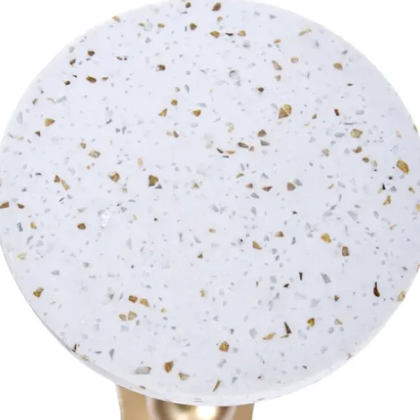 Accent & End Tables-Kirkland's Home White Terrazzo Top And Base Accent Table Silver
