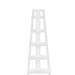 Bookshelves-Kirkland's Home White 5-Tier Corner Ladder Bookshelf