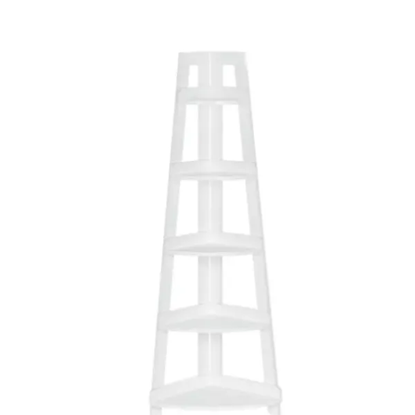 Bookshelves-Kirkland's Home White 5-Tier Corner Ladder Bookshelf