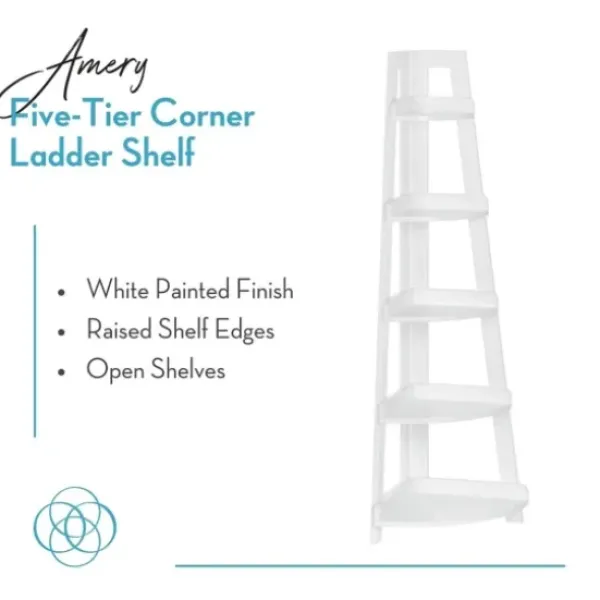 Bookshelves-Kirkland's Home White 5-Tier Corner Ladder Bookshelf