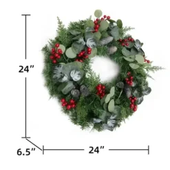 Wreaths-Kirkland's Home White Tip Pinecone And Eucalyptus Wreath Green/White/Red