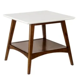 Accent & End Tables-Kirkland's Home White Top And Pecan Wood Mid-Century Modern Table Brown
