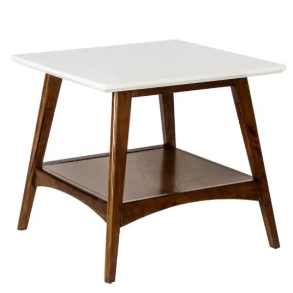 Accent & End Tables-Kirkland's Home White Top And Pecan Wood Mid-Century Modern Table Brown