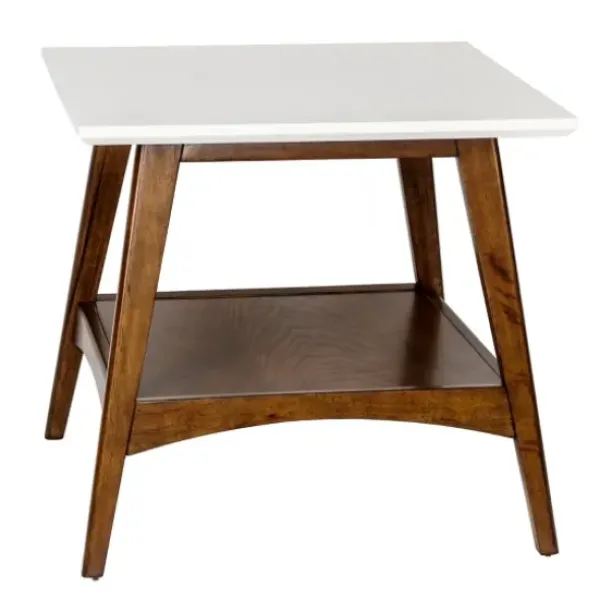 Accent & End Tables-Kirkland's Home White Top And Pecan Wood Mid-Century Modern Table Brown