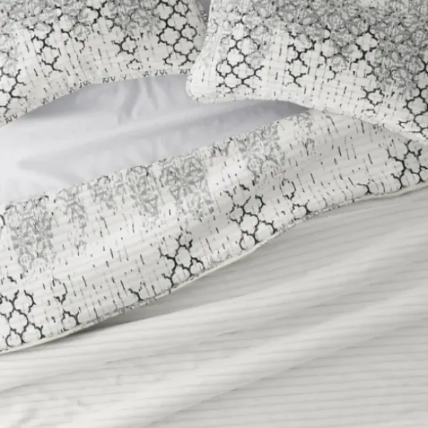 Quilts-Kirkland's Home White Trellis Reversible 2-Pc. Twin Quilt Set White/Gray