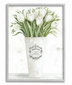 Framed Art-Kirkland's Home White Tulip Bouquet In A Vase Framed Art Print White/Green
