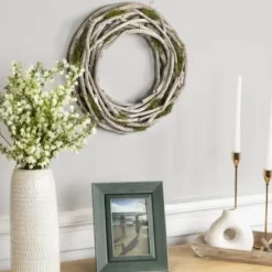 Wreaths-Kirkland's Home White Twig And Moss Wreath White/Green