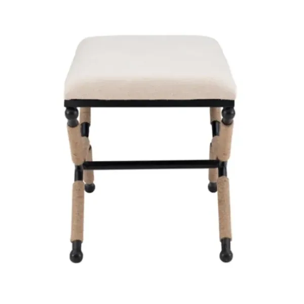 Dining Chairs-Kirkland's Home White Upholstered And Wrapped Rope Metal Bench White/Black/Tan