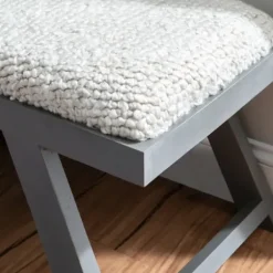 Benches & Ottomans-Kirkland's Home White Upholstered Seat And Blue Wood Bench Blue/White