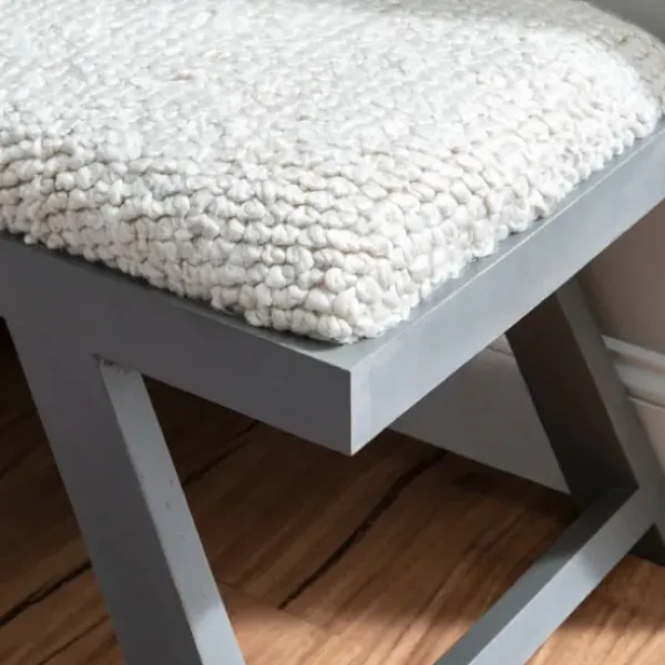 Benches & Ottomans-Kirkland's Home White Upholstered Seat And Blue Wood Bench Blue/White