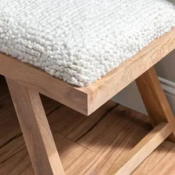 Benches & Ottomans-Kirkland's Home White Upholstered Seat And Tan Wood Bench Tan/White