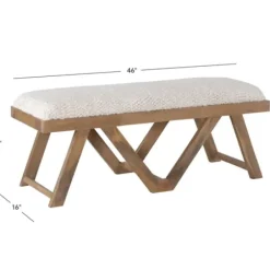 Benches & Ottomans-Kirkland's Home White Upholstered Seat And Tan Wood Bench Tan/White