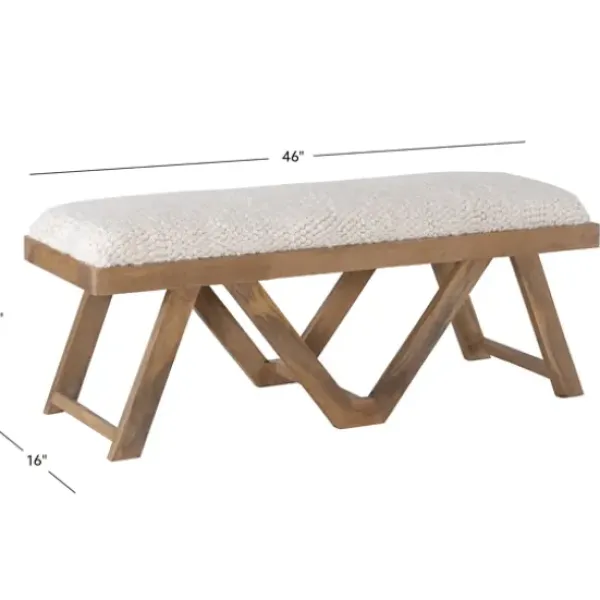 Benches & Ottomans-Kirkland's Home White Upholstered Seat And Tan Wood Bench Tan/White