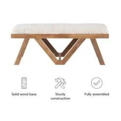 Benches & Ottomans-Kirkland's Home White Upholstered Seat And Tan Wood Bench Tan/White