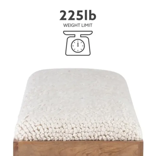 Benches & Ottomans-Kirkland's Home White Upholstered Seat And Tan Wood Bench Tan/White