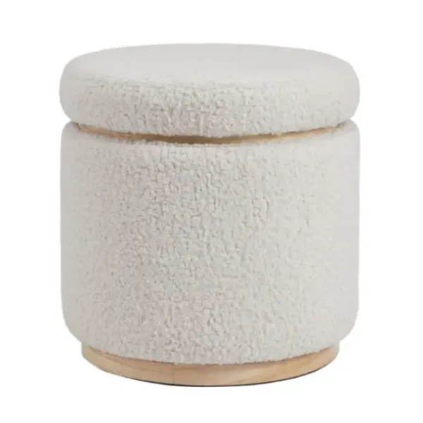 Benches & Ottomans-Kirkland's Home White Upholstered Wood Trim Ottoman White/Tan