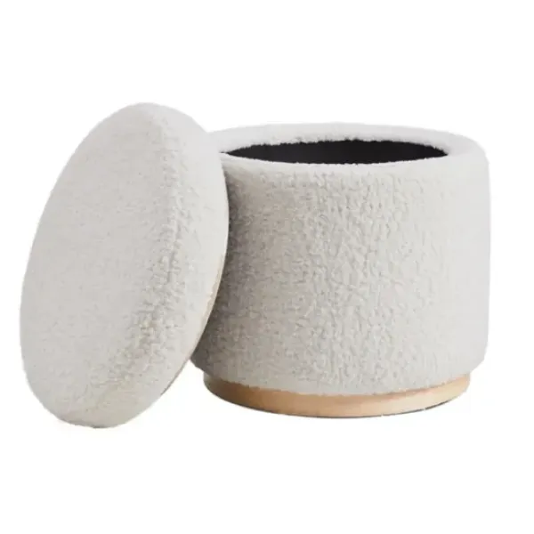 Benches & Ottomans-Kirkland's Home White Upholstered Wood Trim Ottoman White/Tan