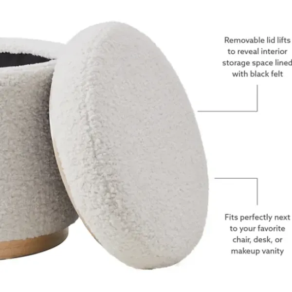 Benches & Ottomans-Kirkland's Home White Upholstered Wood Trim Ottoman White/Tan