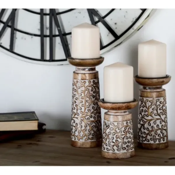 Candle Holders-Kirkland's Home White Washed Botanical Candle Holders, Set Of 3 White/Brown