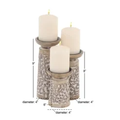 Candle Holders-Kirkland's Home White Washed Botanical Candle Holders, Set Of 3 White/Brown