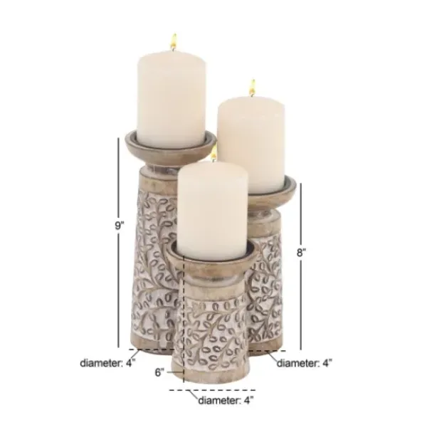 Candle Holders-Kirkland's Home White Washed Botanical Candle Holders, Set Of 3 White/Brown
