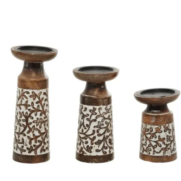Candle Holders-Kirkland's Home White Washed Botanical Candle Holders, Set Of 3 White/Brown