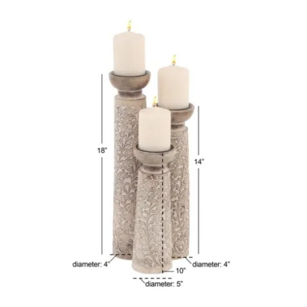 Candle Holders-Kirkland's Home White Washed Floral Wood Candle Holders, Set Of 3 White/Brown